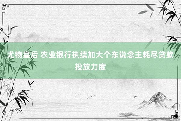 尤物皇后 农业银行执续加大个东说念主耗尽贷款投放力度